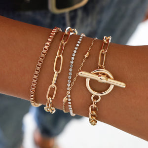 5PCs Easy Hook Fashion Crystal Bracelets for Women Gold Wrist Chain Bracelets Set Female Boho Statement Bracelet Jewelry by Tiftih