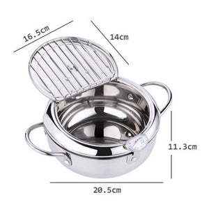 MOM's HAND Kitchen Deep Frying Pot Thermometer Tempura Fryer Pan Temperature Control Fried Chicken Pot Cooking Tools