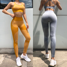 Laden Sie das Bild in den Galerie-Viewer, 2-teiliges Yoga-Set, Sport-BH und Leggings, Jogging-Set für Damen im Fitnessstudio, Kleidung, nahtlos, Workout-Sportstrumpfhose, Damen, Fitness-Sportanzug