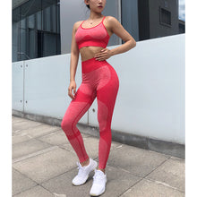 Laden Sie das Bild in den Galerie-Viewer, 2-teiliges Yoga-Set, Sport-BH und Leggings, Jogging-Set für Damen im Fitnessstudio, Kleidung, nahtlos, Workout-Sportstrumpfhose, Damen, Fitness-Sportanzug