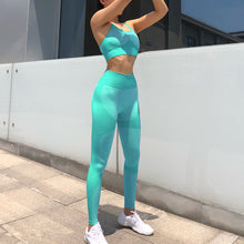Laden Sie das Bild in den Galerie-Viewer, 2-teiliges Yoga-Set, Sport-BH und Leggings, Jogging-Set für Damen im Fitnessstudio, Kleidung, nahtlos, Workout-Sportstrumpfhose, Damen, Fitness-Sportanzug