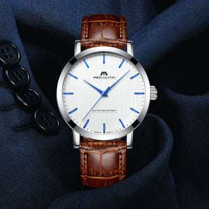 men watches with brown leather strap&white dail